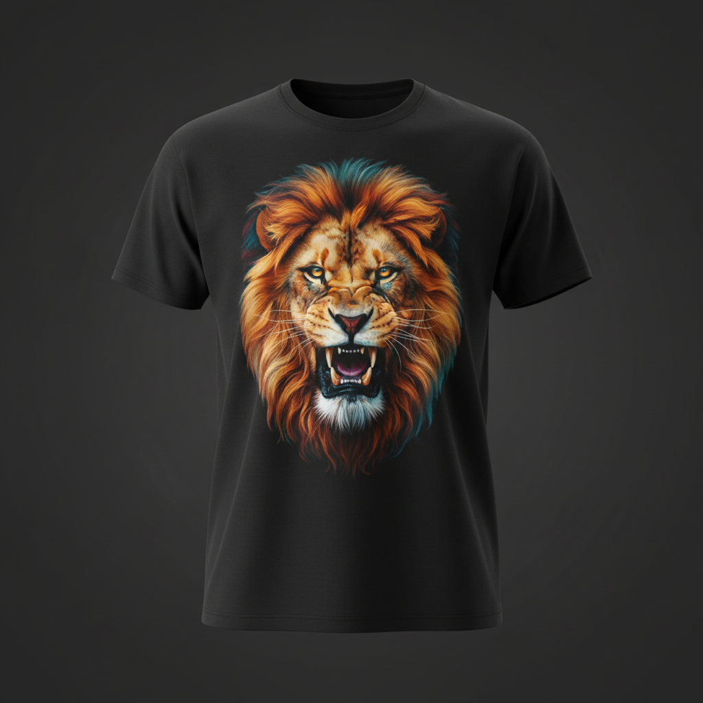 Custom printed black t-shirt with gold DTF transfer — 60/40 cotton-poly or 100% soft cotton